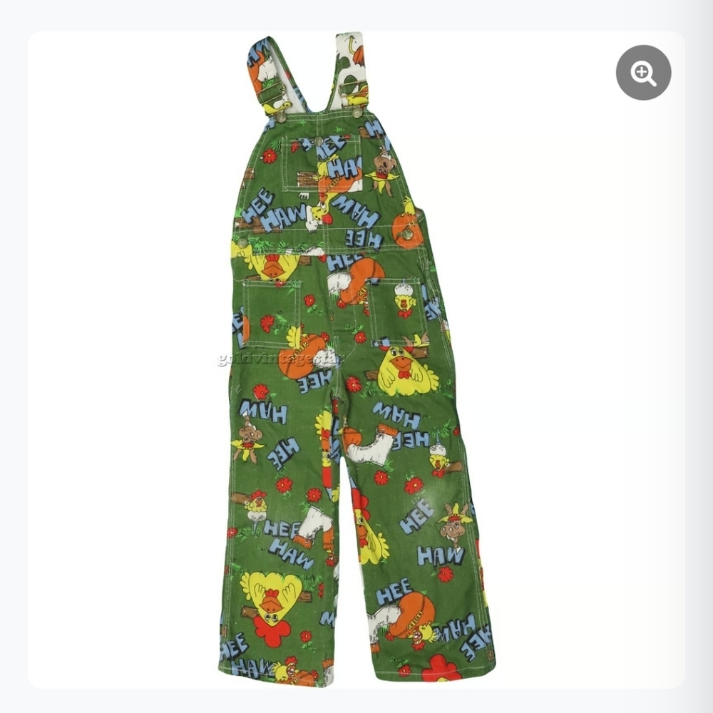 Hee Haw Liberty Green Cartoon Print Overalls